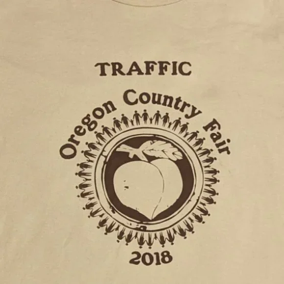 Oregon Country Fair Tee Shirt 2008 Traffic Organic Souvenir Collectable Distress - Picture 2 of 6